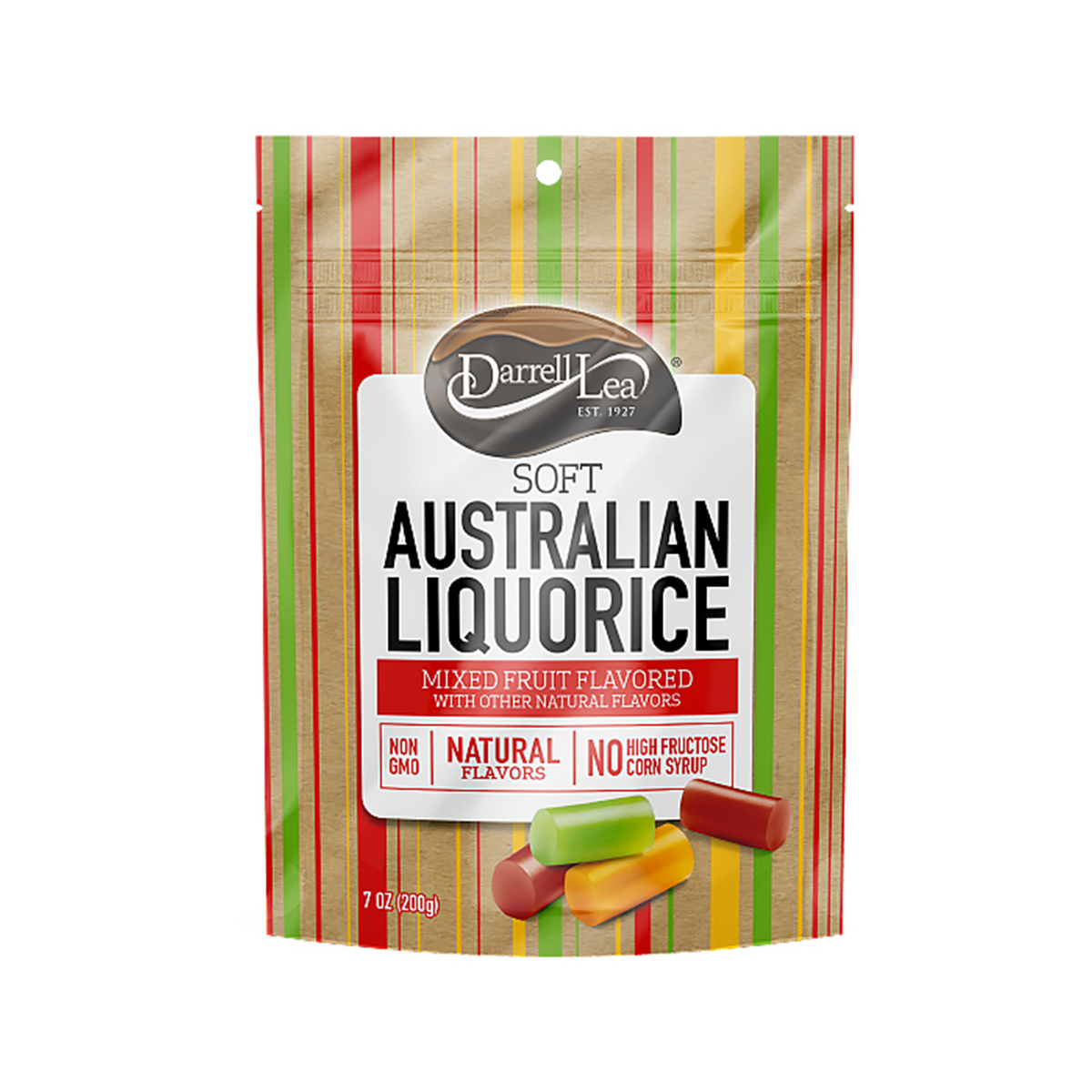 Darrell Lea Soft Australian Liquorice Mixed Fruit Flavors 7oz. Peg