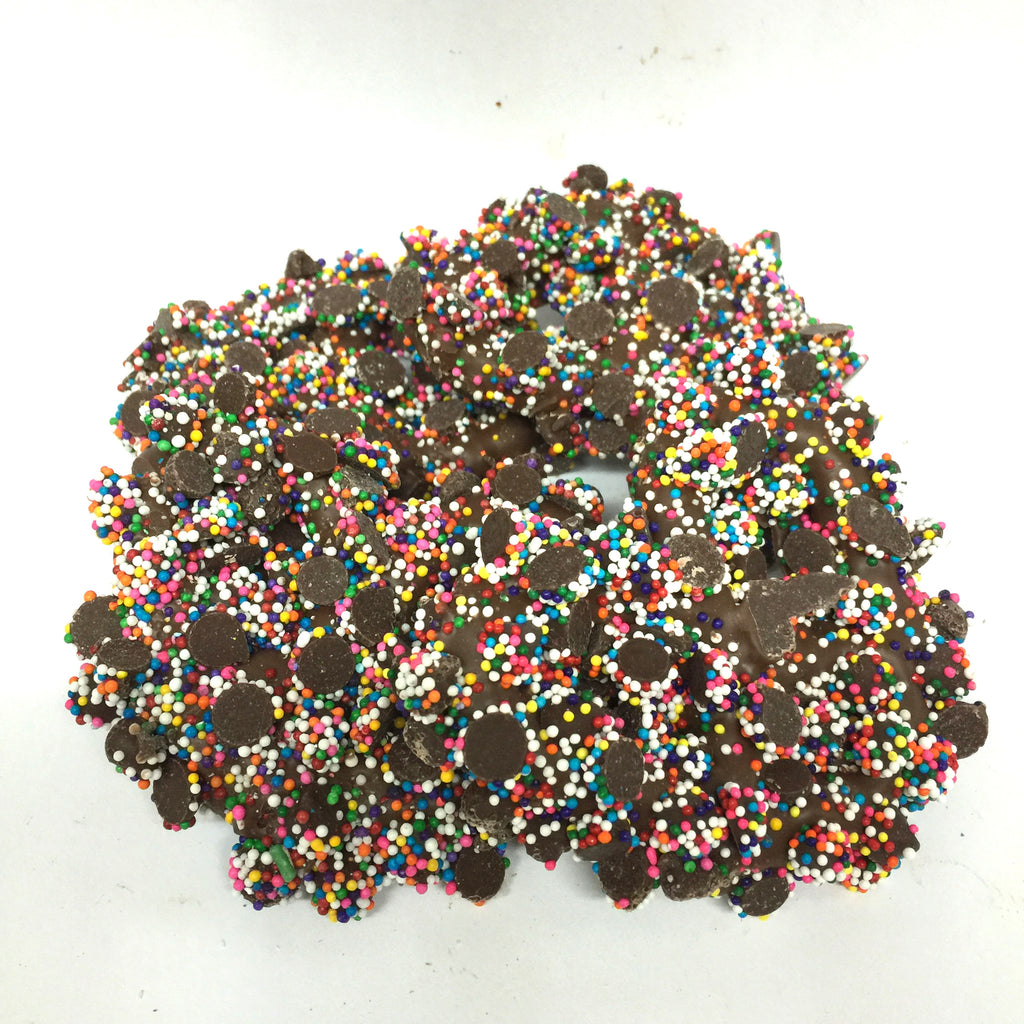 Chocolate Dipped Pretzels with Nonpareils