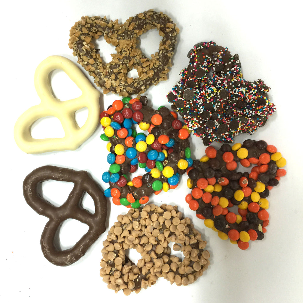 Assorted chocolate dipped pretzels