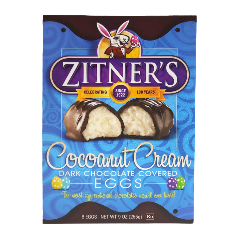 Zitner's Cocoanut Cream, Dark Chocolate Covered Egg (Box of 8) 9 oz.